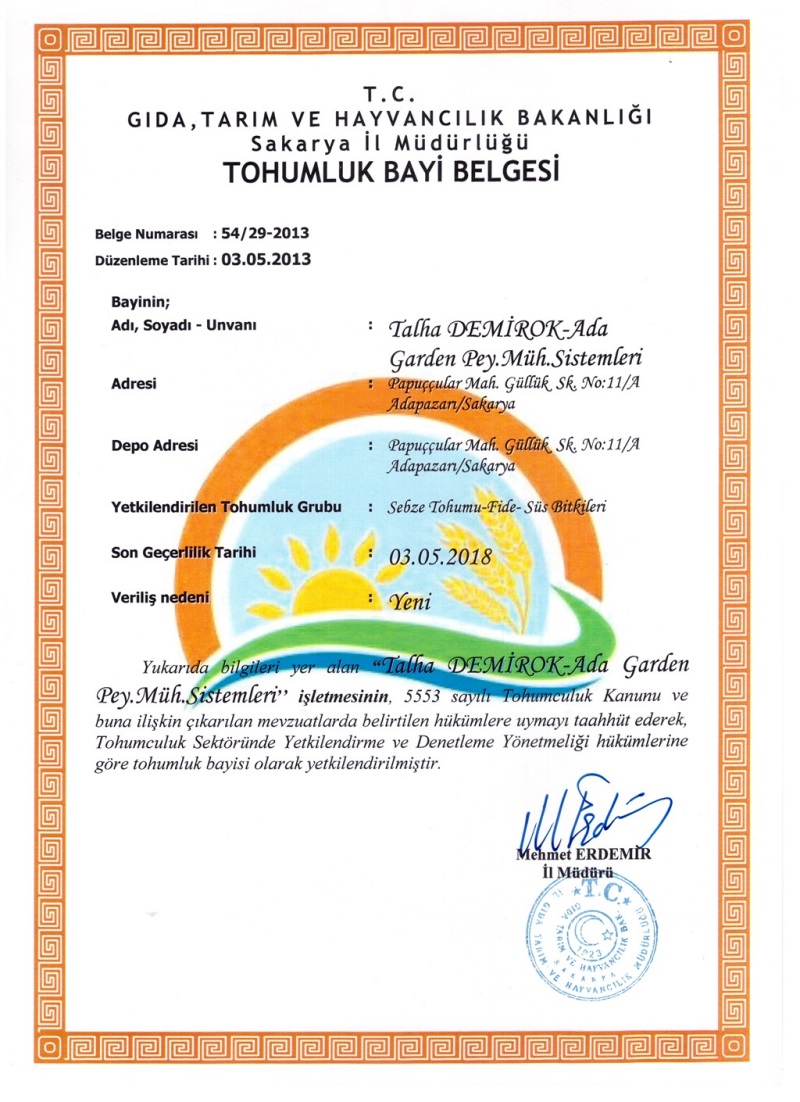 TOHUM BAYİLİK BELGESİ